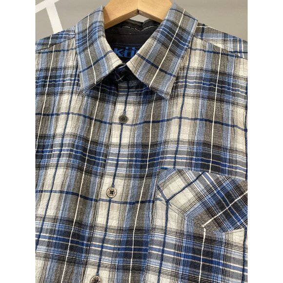 Kuhl Stallion Button Up Short Sleeve Shirt Men’s M Blue White Plaid Seersucker - Picture 5 of 16